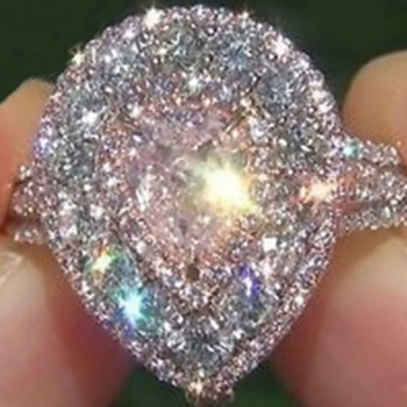 🎀925 Pink and White Sapphire Teardrop Ring - Picture 5 of 5